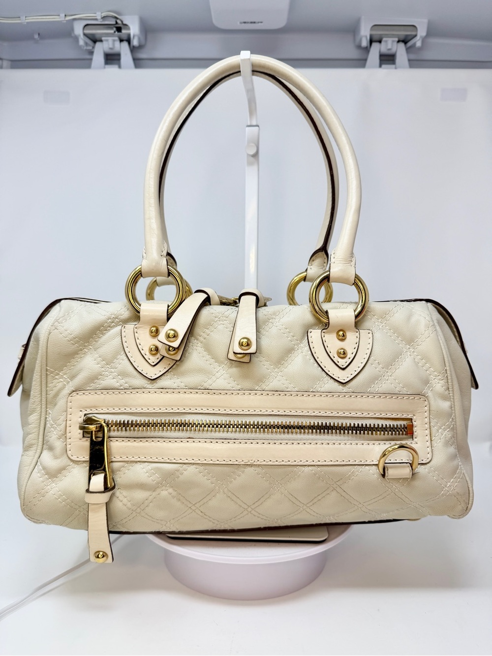 Marc Jacobs Vintage Ivory Quilted Leather Little Stam Barrel Bag